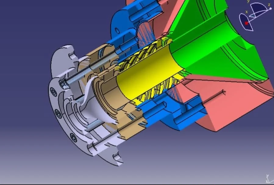 Modelagem 3D de conjunto mecânico em perspectiva